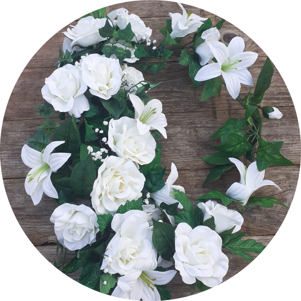 Artificial lily Rose Garland White SIX ASHES NURSERIES